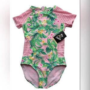 Art Class Pink and Green Leafy Swimsuit Girl Size Large 10/12